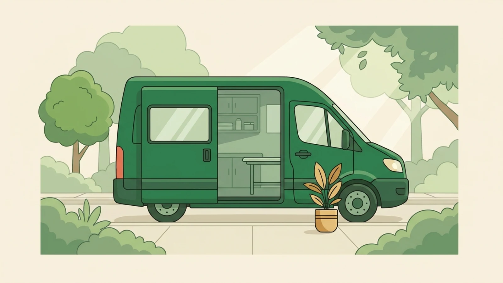 Illustration av en mobil veterinär som gör hembesök